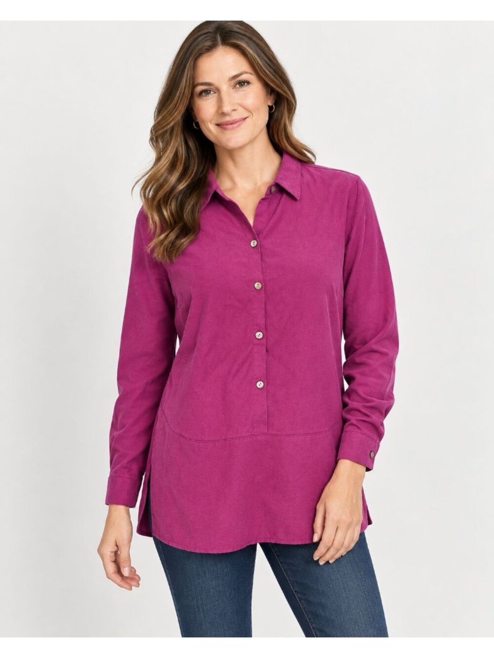 J Jill Womens Shirt Button Top Purple Lyocell Viscose Long Sleeve Petite Size S